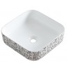 Volva 15", square porcelain sink with glossy white finish and graphics