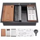 Galaxie 33", Black Kitchen Sink with Cutting Board and Strainer