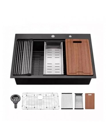 Galaxie 33", Black Kitchen Sink with Cutting Board and Strainer