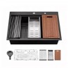 Galaxie 33", Black Kitchen Sink with Cutting Board and Strainer