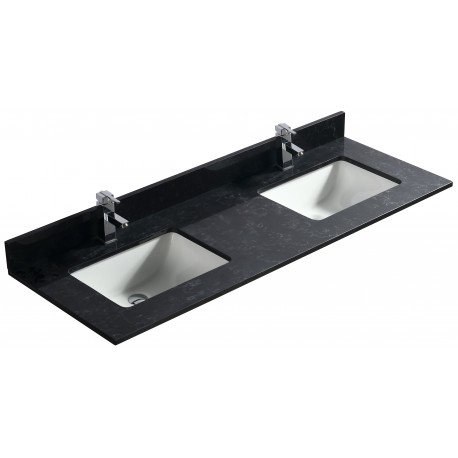 Galaxy noir 72", dessus de vanité en granite avec 2 lavabo en porcelaine sous-plan Galaxy noir 72", dessus de vanité en granite avec 2 lavabo en porcelaine sous-plan