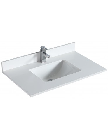 Blanc pure 36", dessus de vanité en quartz avec lavabo en porcelaine sous-plan