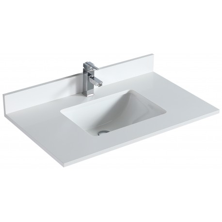 Blanc pure 36", dessus de vanité en quartz avec lavabo en porcelaine sous-plan