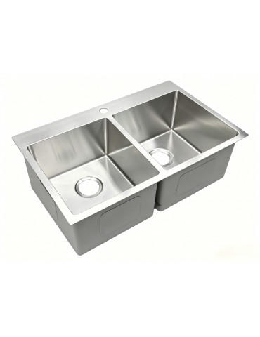 Évier de cuisine double sur plan, 30 x 18" x 9", acier inoxydable