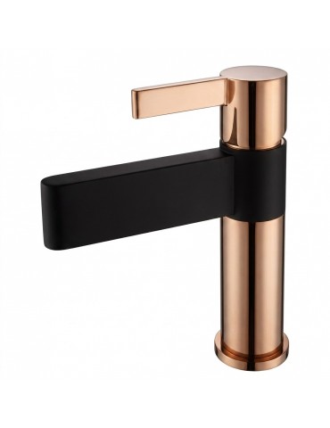 Raja, robinet de lavabo or rose et noir mat